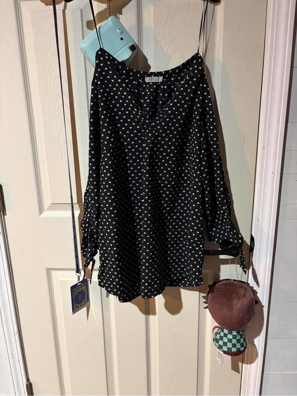 Dalia Black Heart-Print Off-Shoulder Tunic